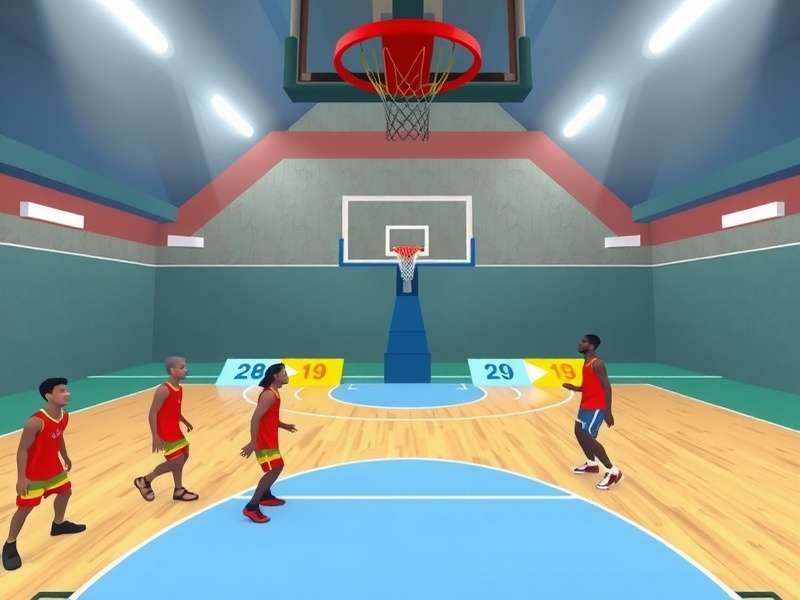 VR Hoop King gameplay screenshot showing basketball court in virtual reality